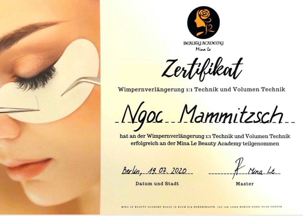 Eyelash extensions certificate